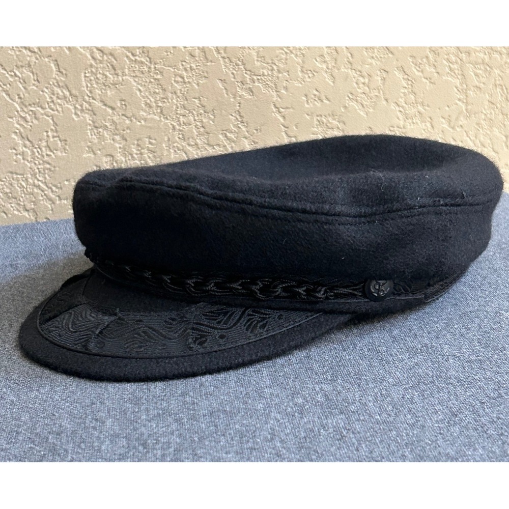 Greek Fisherman's Cap Mens L 7 3/8 Black Wool Blend Made in Greece Mariner Hat